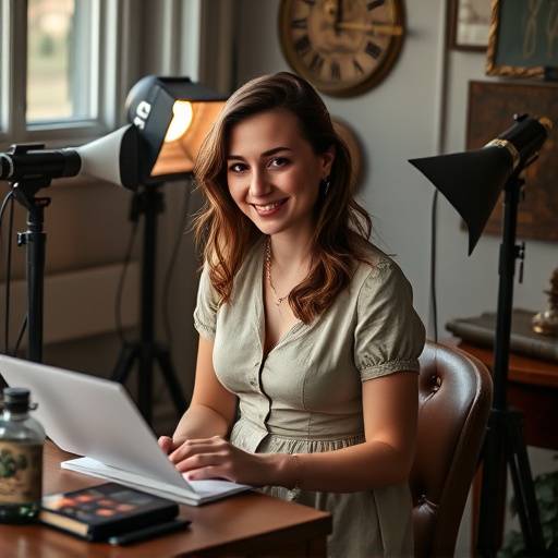 Historical photo of Isabella Rossi, the founder of Lumiere Photography, working in her initial small studio.